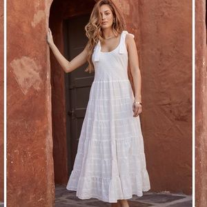 DESERT EDGE COTTON SWISS DOT TIERED MAXI DRESS